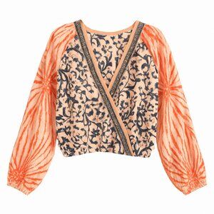 Free People Cruisin Together Orange Sheer Sleeve Wrap Blouse Size M Revolve